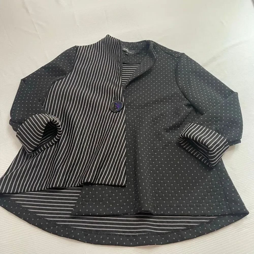 Yushi Black Grey Lagenlook Art To Wear Artsy Jacket Size Small